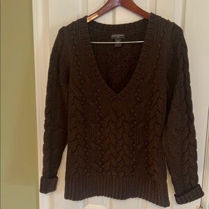 Banana Republic Brown Cable Knit V-Neck Sweater